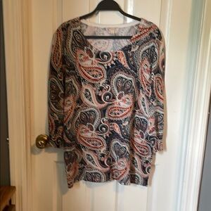 Black and Pink Graphic 3/4 Sleeve Blouse